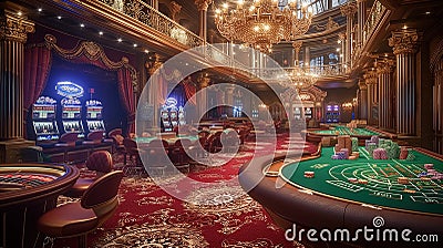 gaming tables luxury casino interior Cartoon Illustration