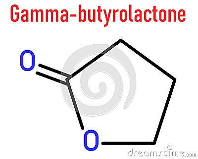 Gamma-butyrolactone or GBL solvent molecule. Used as prodrug form of GHB, gamma-hydroxybutyric acid. Skeletal formula. Vector Illustration
