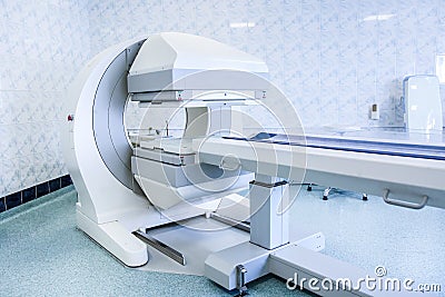 Gamma camera in the parlor of the clinic of nuclear medicine. Stock Photo