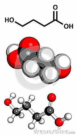 gamma-hydroxybutyric acid (GHB, liquid XTC) drug molecule Stock Photo