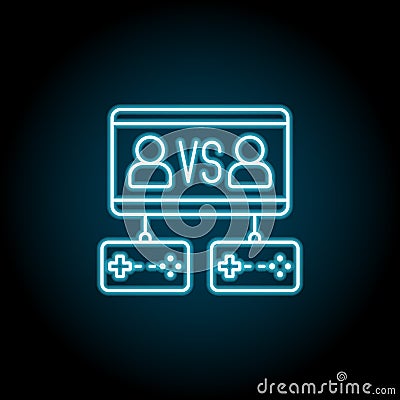 Gams, vs, players, game controller blue neon icon. Simple thin line, outline vector of esport icons for ui and ux, website or Stock Photo