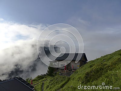 GamshÃ¼tte hut at Berlin high path, Zillertal Alps in Tyrol, Austria Stock Photo