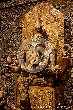 Ganesh carved wood Stock Photo