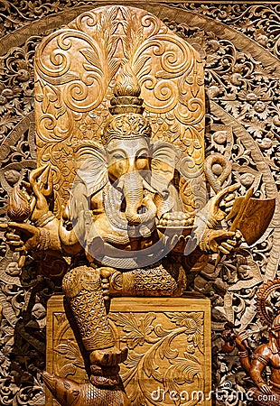 Ganesh carved wood Stock Photo