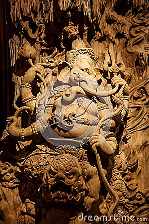 Ganesh carved wood Stock Photo