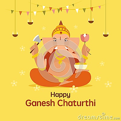 Lord Ganesha. Festival greeting background for Ganesh Chaturthi Vector Illustration