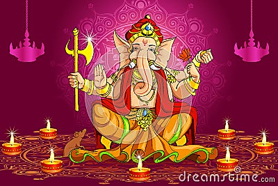 Ganesh and Deepawali Vector Illustration