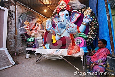 Ganesh idols are getting ready for sale Editorial Stock Photo