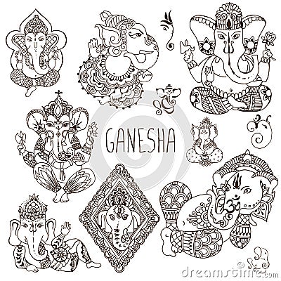 Ganesh in the mehendi style. Vector Illustration