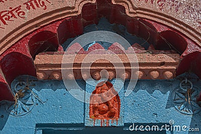 Ganesh on Multy colour Painted Shree Harihareshwar temple Complex Wai, Editorial Stock Photo