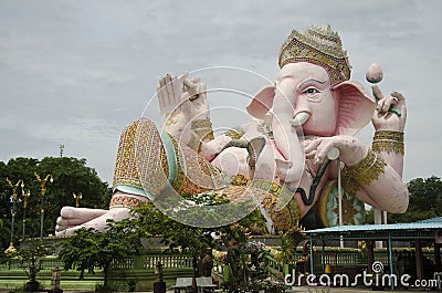 Ganesh statue pink color thai called Phra Pikanet at outdoor for people visit and respect praying at Lord Ganesha Park Editorial Stock Photo