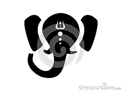 Ganesh with tilaka in shape of trident silhouette. Hindu god with the head of elephant good black son Shiva patron saint of wealth Stock Photo