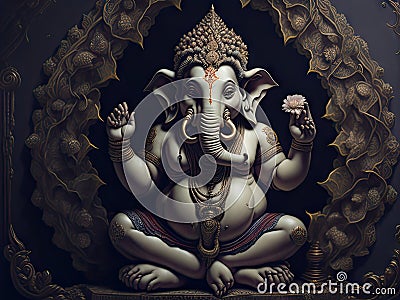 Ganesha Hindu God with flowers oil painting. ai generative Stock Photo