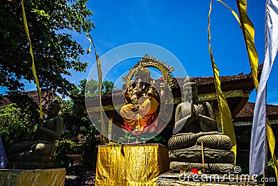 Ganesha Statue, Balinese style and decorations in front of a Balinese temple. Bali, Indonezia, 2019 Editorial Stock Photo