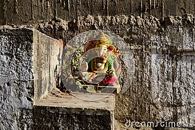 Ganesha statue on steps in Pushkar Stock Photo