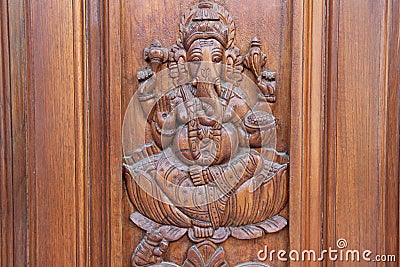  Ganesha  On Teakwood Door  Stock Photo Image 47849105