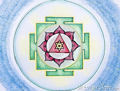 Ganesha yantra for Good Luck, success. Artistic neural drawing by hand Cartoon Illustration