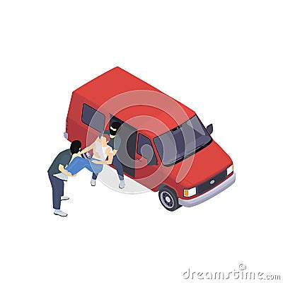 Kidnapping Van Isometric Composition Vector Illustration