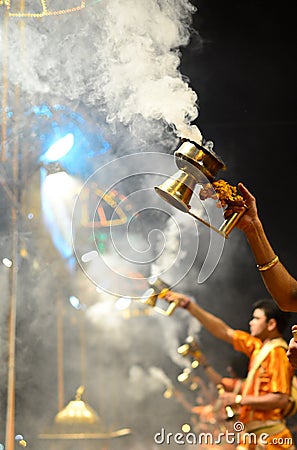 Ganga aarti at Benaras Kashi Uttar pradesh India Editorial Stock Photo