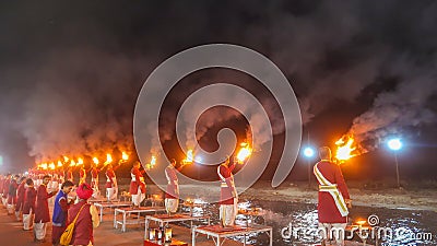 Ganga Aarti at Triveni Ghat Editorial Stock Photo