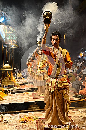 Ganga Aarti at Varanasi Editorial Stock Photo