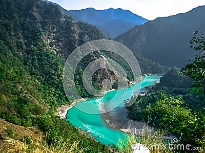 Ganga river blue water himalayas rishikesh Stock Photo