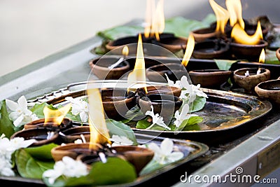 Gangaramaya Temple Prayer Offerings Stock Photo