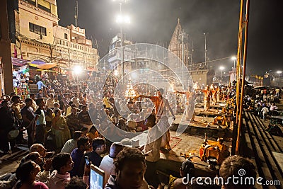 Ganges Aarti ceremony, Varanasi Editorial Stock Photo