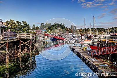 Ganges, BC - August 24, 2019: Pleasure boats in the Ganges marina on Salt Spring Island BC Editorial Stock Photo