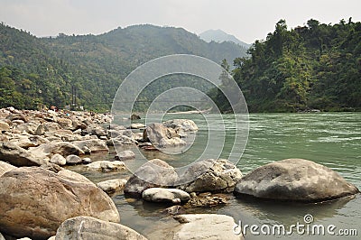The Ganges, Indian sacred river near Rishikesh, India Stock Photo
