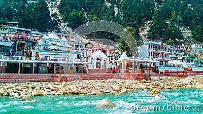 Gangotri Temple on the banks of Ganga river in Uttarakhand, India Stock Photo