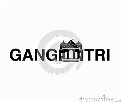 Gangotri typography with the temple of Gangotri dham. Gangotri dham lettering Vector Illustration