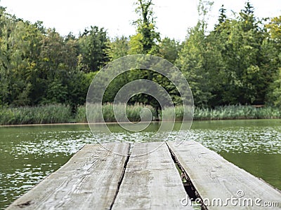 A gangplank over a lake Stock Photo