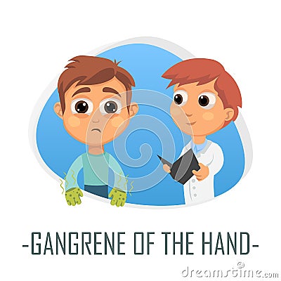 Gangrene of the hand medical concept. Vector illustration. Cartoon Illustration