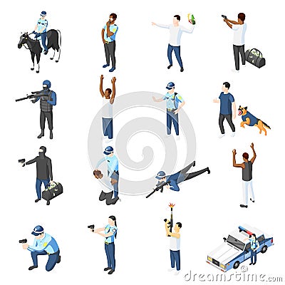 Gangs And Police Isometric Icons Vector Illustration