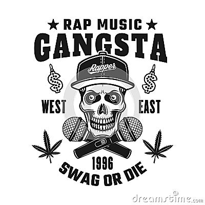 Gangsta rapper skull in snapback vector emblem Vector Illustration
