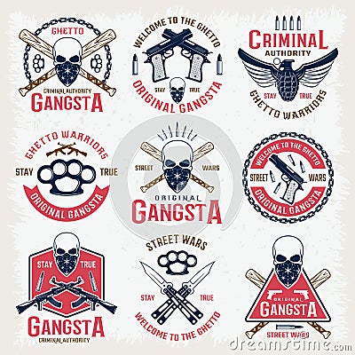 Gangster Colored Emblems Vector Illustration