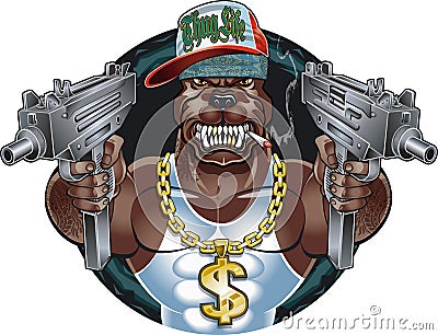 Gangster dog with machine pistols and attitude Vector Illustration
