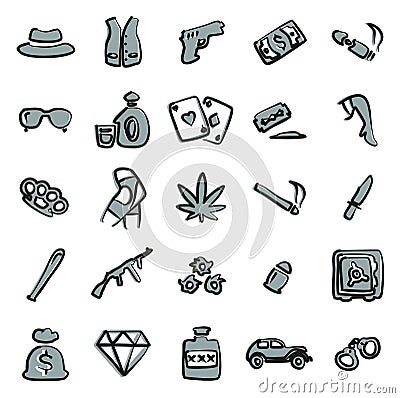 Gangster Icons Freehand 2 Color Vector Illustration