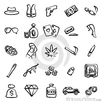 Gangster Icons Freehand Vector Illustration