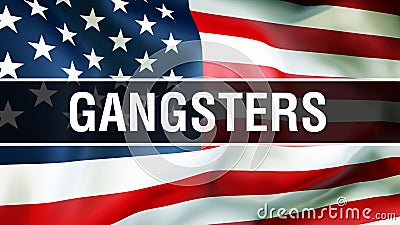 Gangsters on a USA flag background, 3D rendering. United States of America flag waving in the wind. Proud American Flag Waving, Stock Photo