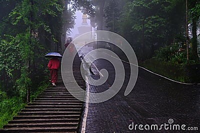 Gangtok, India - 17 June 2022, The way to go to Do Drul Chorten is a buddhist stupa in Gangtok in the Indian state of Sikkim Editorial Stock Photo