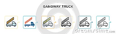 Gangway truck vector icon in 6 different modern styles. Black, two colored gangway truck icons designed in filled, outline, line Vector Illustration