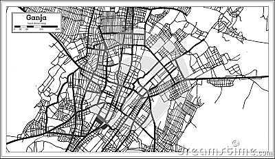 Ganja Azerbaijan City Map in Black and White Color in Retro Style Isolated on White Stock Photo