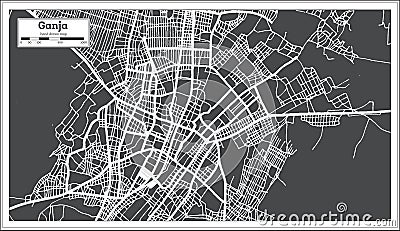 Ganja Azerbaijan City Map in Black and White Color in Retro Style. Outline Map Stock Photo