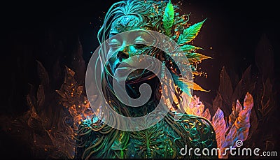 the ganja goddess 8k UHD HDR bio luminescent leaf light effect generative AI Stock Photo