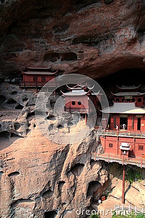 Ganlu temple , a Temple built on dangous cliff, in Fujian, China Editorial Stock Photo