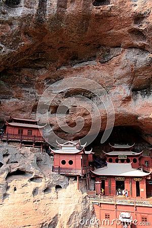 Ganlu temple , a Temple built on dangous cliff, in Fujian, China Editorial Stock Photo