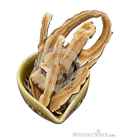 Ganoderma lucidum - Ling zhi mushroom sliced isolated on white. Stock Photo