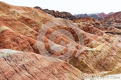 Colourful Hills Scenic Area of Zhangye National Geopark (Zhangye Danxia) in Zhangye, Gansu, China. Stock Photo